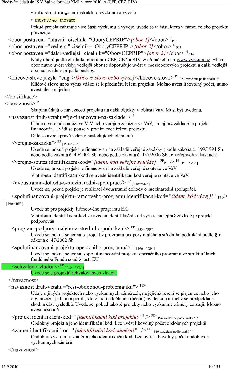 ciselnik="oboryceprip">{obor 3}</obor> N P14 Kódy oborů podle číselníku oborů pro CEP, CEZ a RIV, zveřejněného na www.vyzkum.cz.