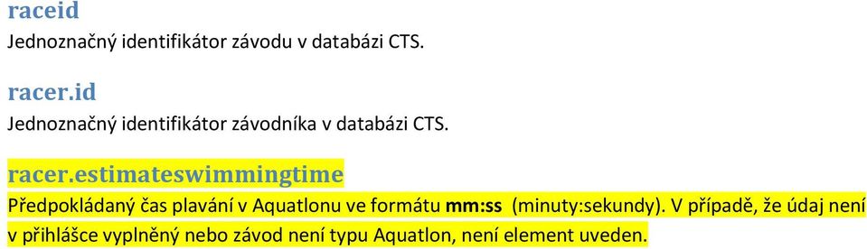 estimateswimmingtime Předpokládaný čas plavání v Aquatlonu ve formátu mm:ss