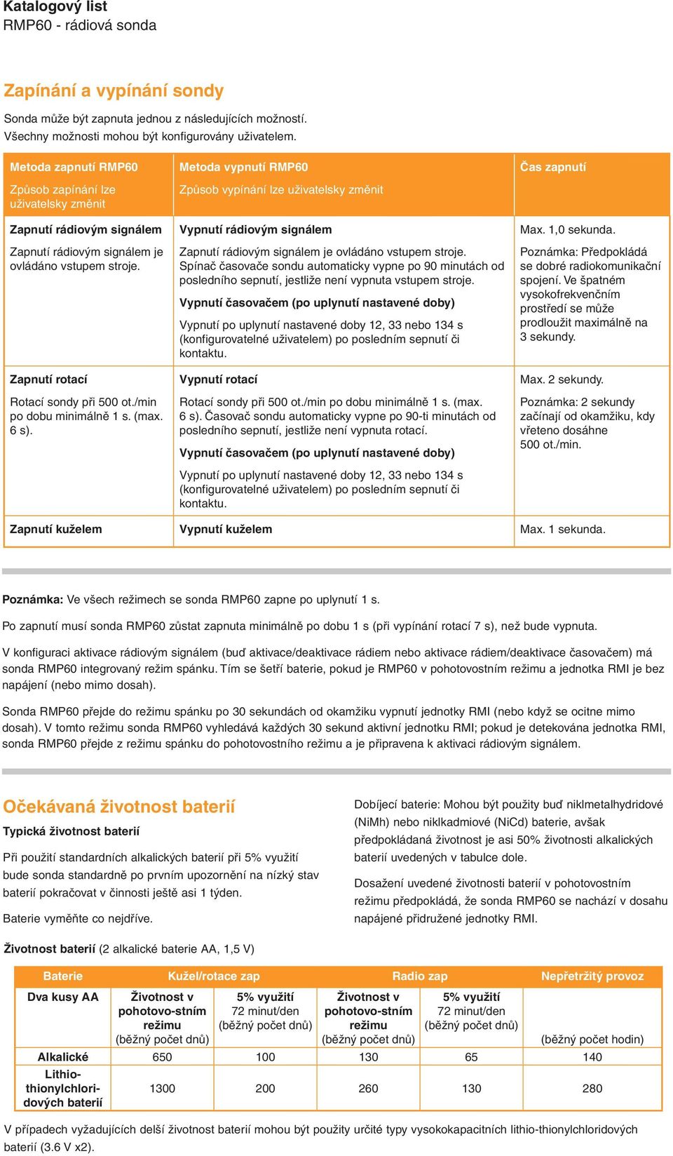 /min po dobu minimálně 1 s. (max. 6 s). Metoda vypnutí RMP60 Způsob vypínání lze uživatelsky změnit Vypnutí rádiovým signálem Zapnutí rádiovým signálem je ovládáno vstupem stroje.