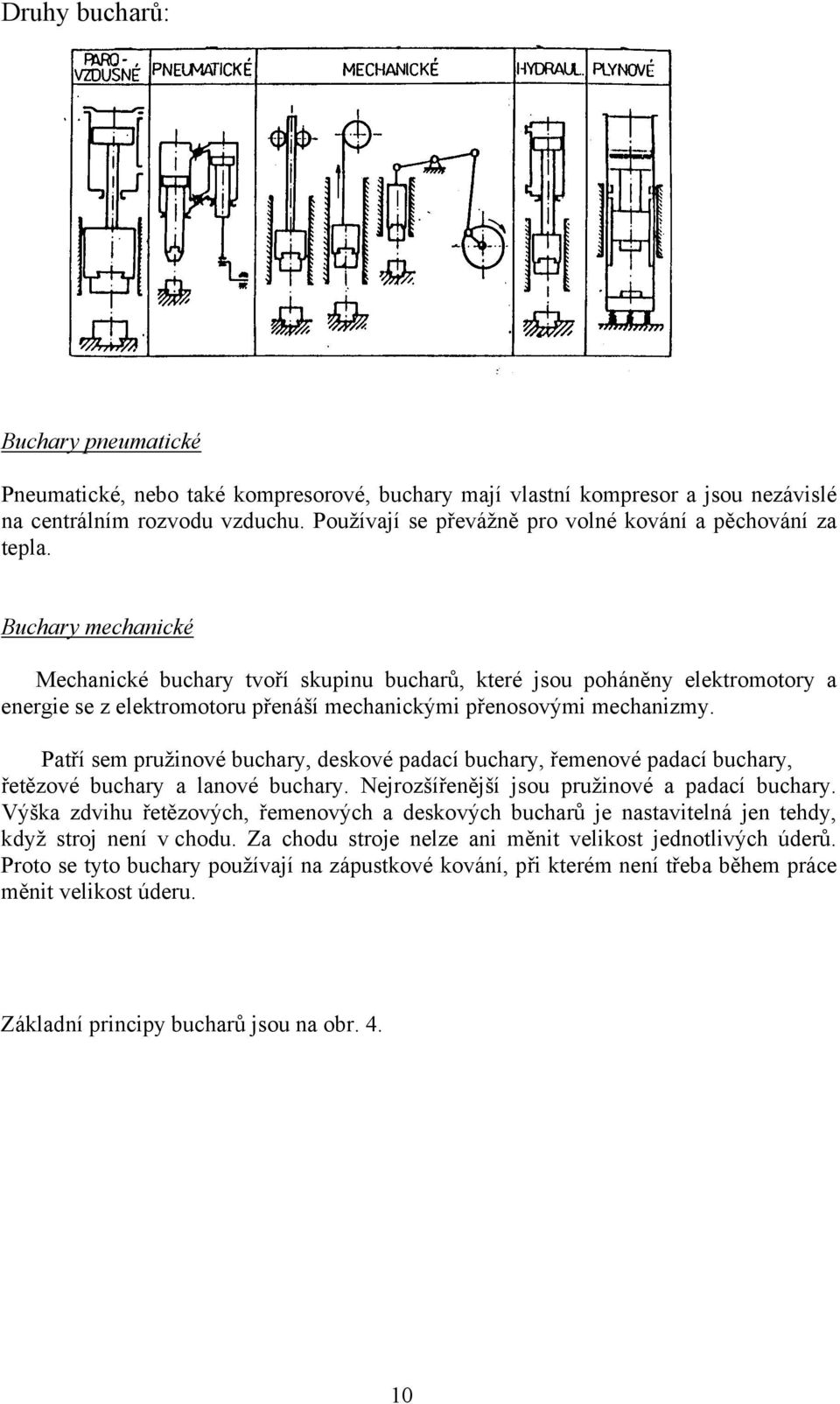 Buchary mechanické Mechanické buchary tvoří skupinu bucharů, které jsou poháněny elektromotory a energie se z elektromotoru přenáší mechanickými přenosovými mechanizmy.