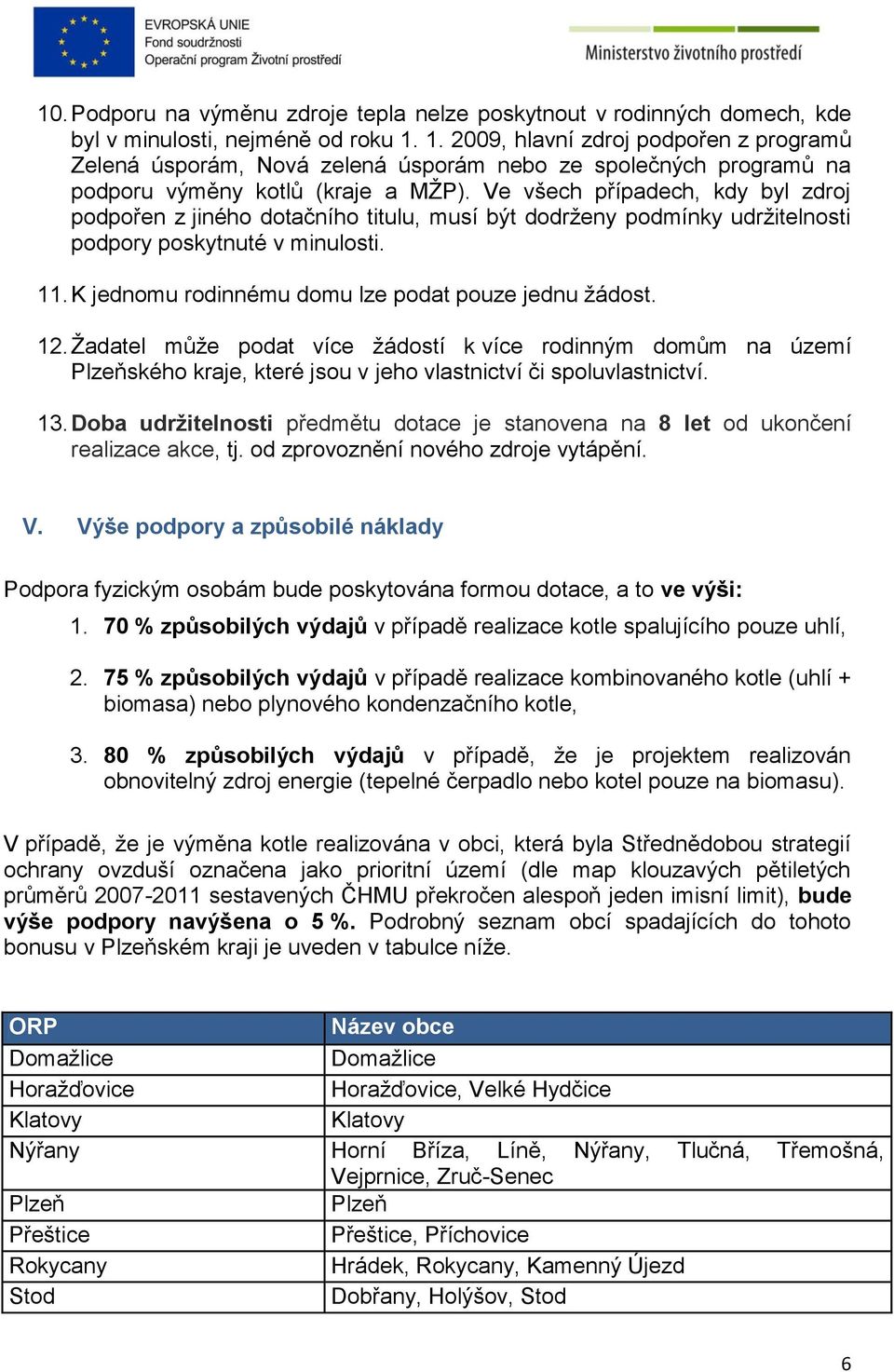 Ve všech případech, kdy byl zdroj podpořen z jiného dotačního titulu, musí být dodrženy podmínky udržitelnosti podpory poskytnuté v minulosti. 11.