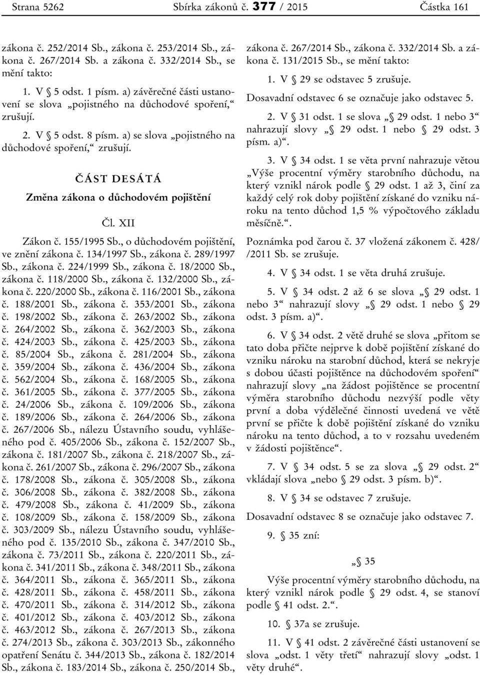 XII Zákon č. 155/1995 Sb., o důchodovém pojištění, ve znění zákona č. 134/1997 Sb., zákona č. 289/1997 Sb., zákona č. 224/1999 Sb., zákona č. 18/2000 Sb., zákona č. 118/2000 Sb., zákona č. 132/2000 Sb.