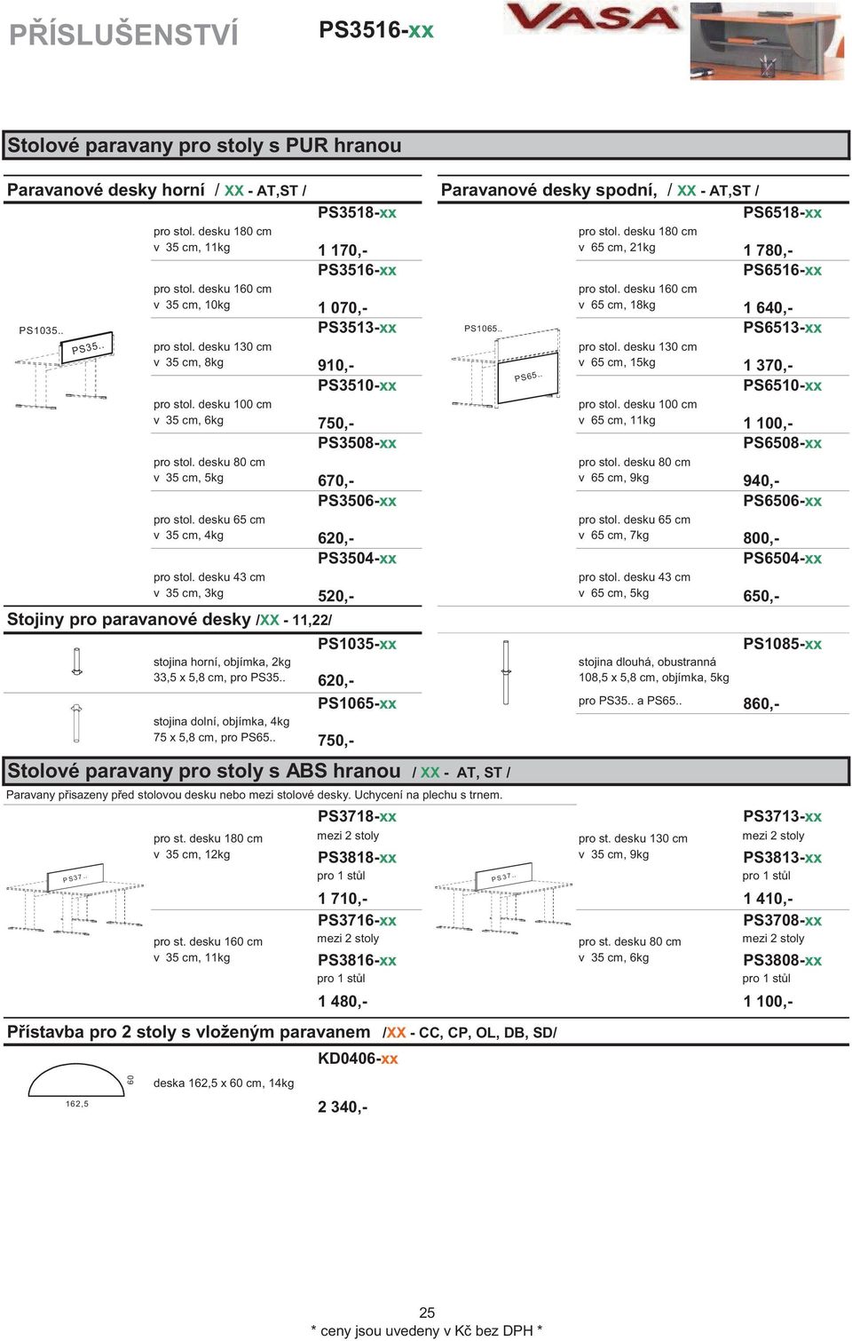 . PS6513-xx pro stol. desku 130 cm pro stol. desku 130 cm v 35 cm, 8kg 910,- v 65 cm, 15kg 1 370,- PS3510-xx PS6510-xx pro stol. desku 100 cm pro stol.