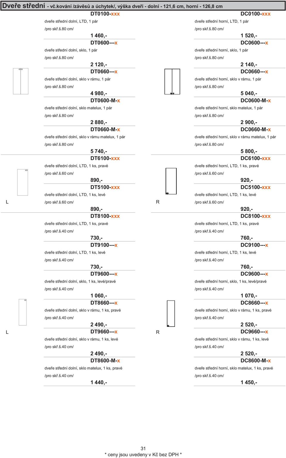 ední dolní, sklo matelux, 1 pár dve e st ední dolní, sklo v rámu matelux, 1 pár dve e st ední dolní, TD, 1 ks, pravé dve e st ední dolní, TD, 1 ks, levé dve e st ední horní, TD, 1 pár DC0100-xxx 1