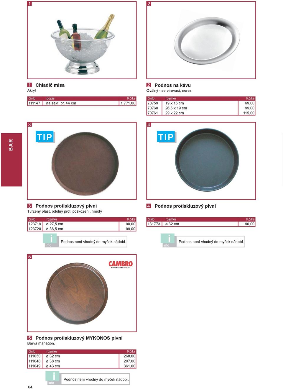 pivní číslo rozměr Kč/ks 2379 ø 27,5 cm 90,00 23720 ø 36,5 cm 99,00 číslo rozměr Kč/ks 3773 ø 32 cm 90,00 i Podnos není vhodný do myček nádobí.