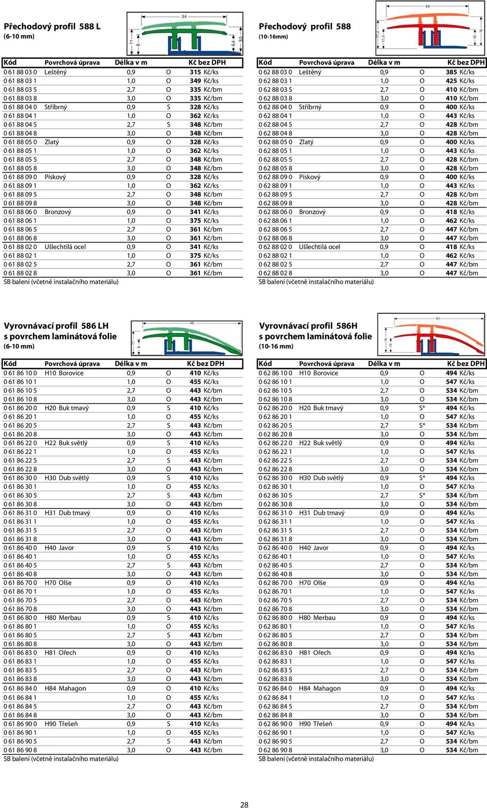 Stříbrný 0,9 S 328 Kč/ks 0 62 88 04 0 Stříbrný 0,9 O 400 Kč/ks 0 61 88 04 1 1,0 O 362 Kč/ks 0 62 88 04 1 1,0 O 443 Kč/ks 0 61 88 04 5 2,7 S 348 Kč/bm 0 62 88 04 5 2,7 O 428 Kč/bm 0 61 88 04 8 3,0 O