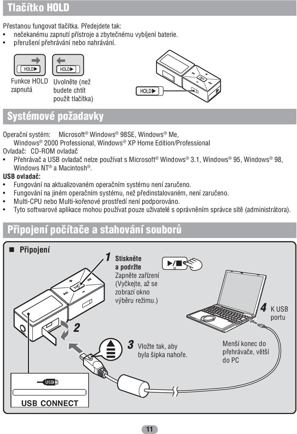 Edition/Professional Ovladač: CD-ROM ovladač Přehrávač a USB ovladač nelze používat s Microsoft Windows 3.1, Windows 95, Windows 98, Windows NT a Macintosh.