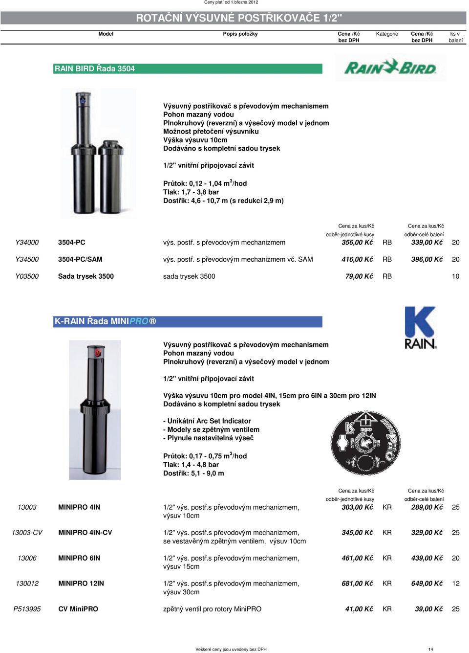 Y34000 3504-PC výs. post. s p evodovým mechanizmem 356,00 K RB 339,00 K 20 Y34500 3504-PC/SAM výs. post. s p evodovým mechanizmem v.