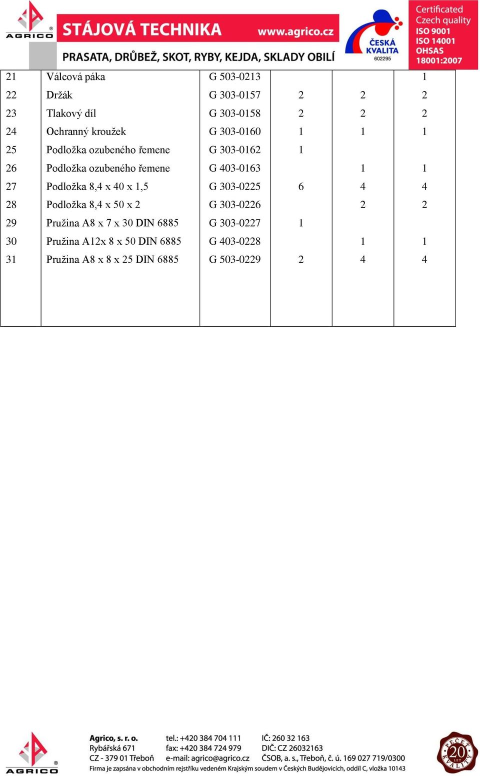 Podložka 8, x 0 x,5 G 303-05 6 8 Podložka 8, x 50 x G 303-06 9 Pružina A8 x 7 x 30