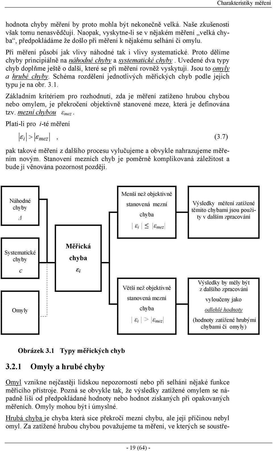 Schéa rozděeí jedotvých ěřcých chb ode jejch tu je a obr. 3.. Záadí rtére ro rozhodutí zda je ěřeí zatížeo hrubou chbou ebo oe je řeročeí objetvě staoveé eze terá je deováa tzv. ezí chbou ez.