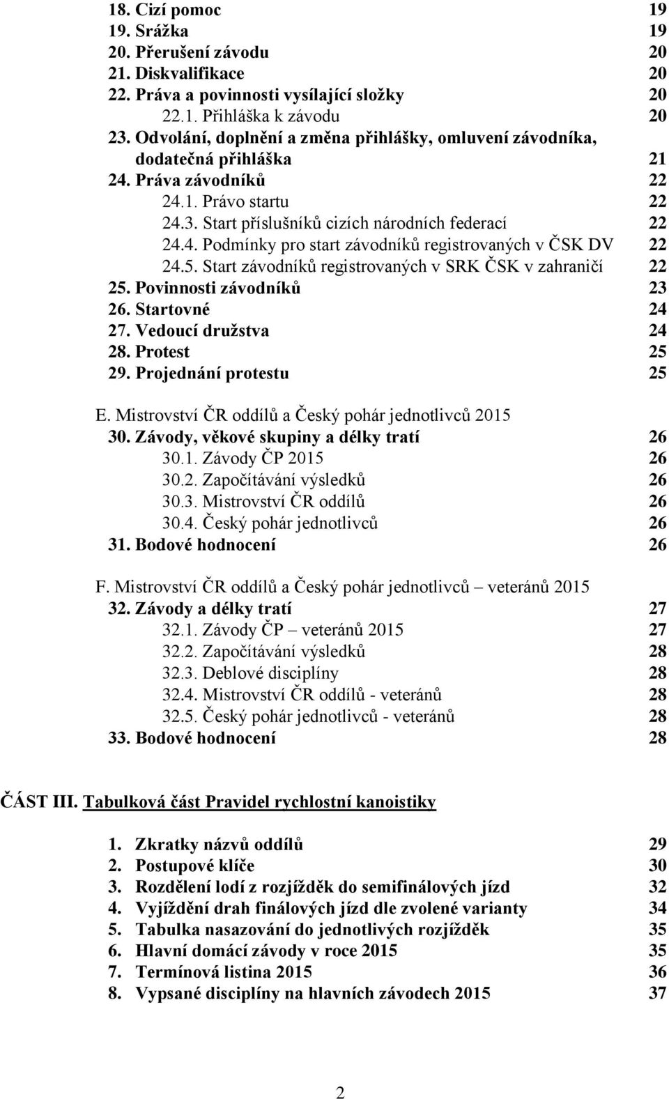 5. Start závodníků registrovaných v SRK ČSK v zahraničí 22 25. Povinnosti závodníků 23 26. Startovné 24 27. Vedoucí družstva 24 28. Protest 25 29. Projednání protestu 25 E.
