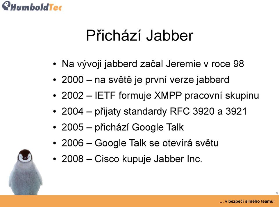 skupinu 2004 přijaty standardy RFC 3920 a 3921 2005 přichází