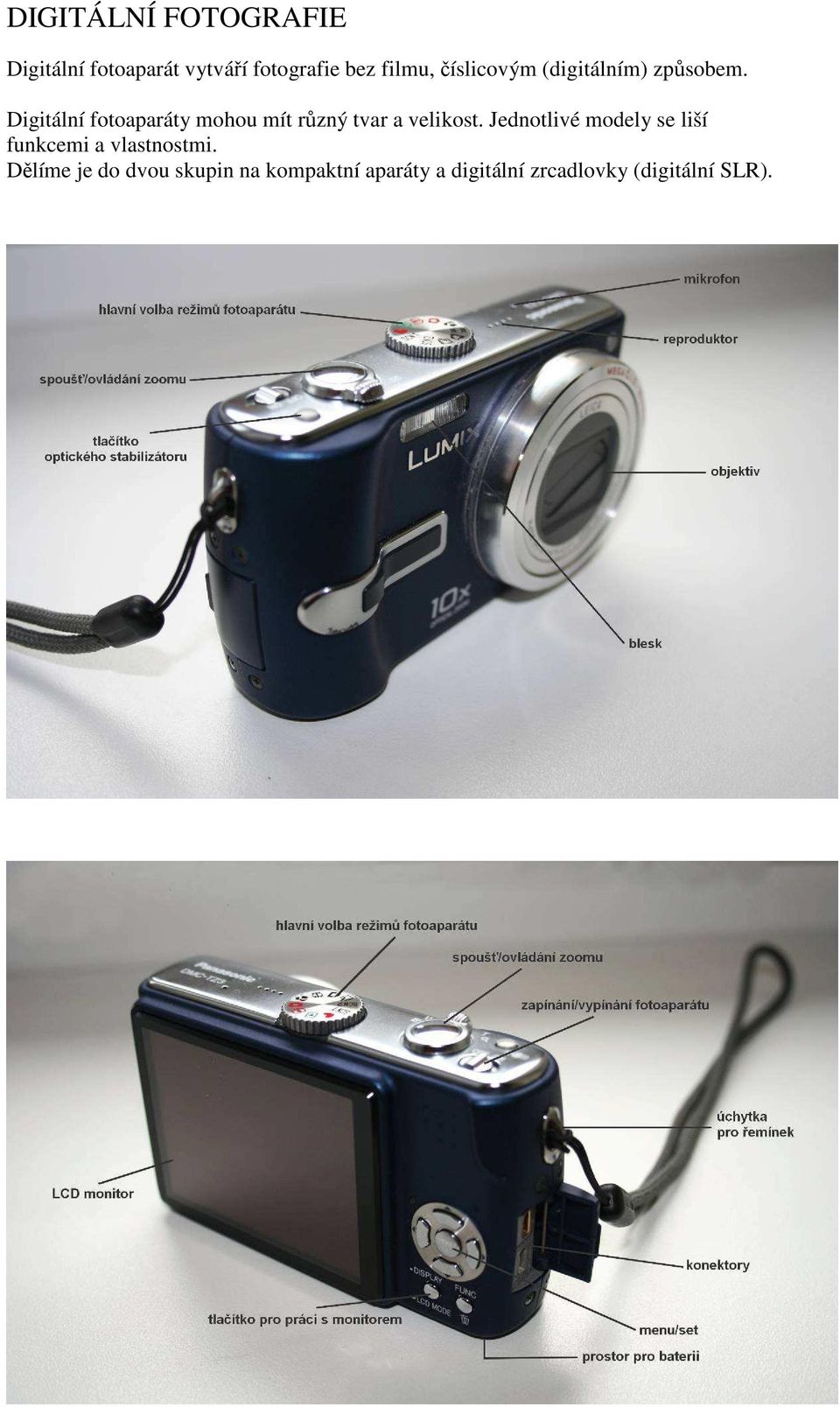 Digitální fotoaparáty mohou mít různý tvar a velikost.
