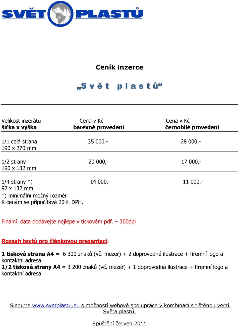 300dpi Rozsah textů pro článkovou prezentaci: 1 tisková strana A4 = 6 300 znaků (vč.