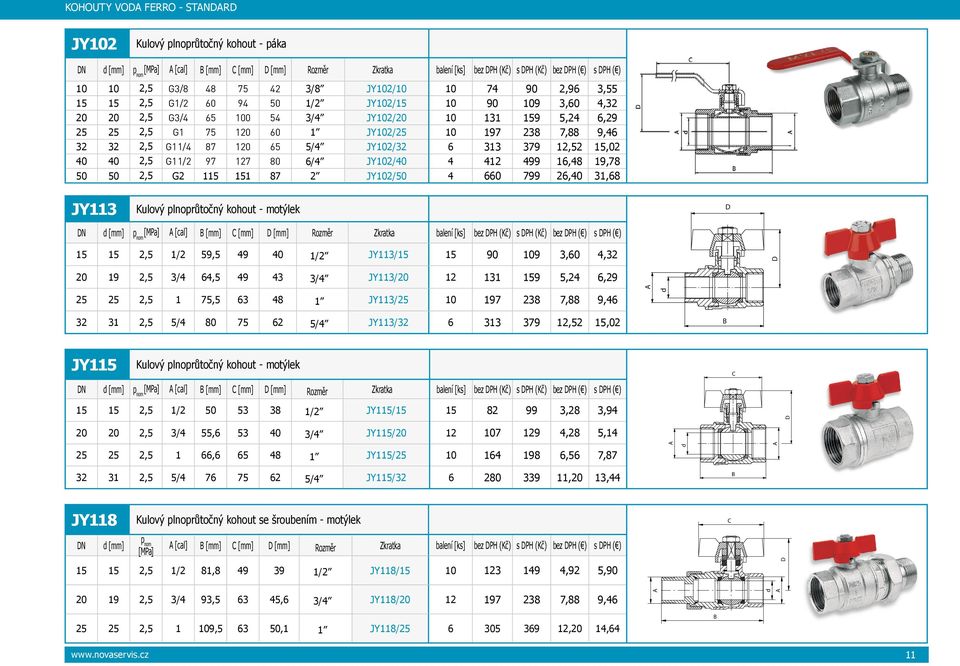 120 65 5/4 JY102/32 6 313 379 12,52 15,02 40 40 2,5 G11/2 97 127 80 6/4 JY102/40 4 412 499 16,48 19,78 50 50 2,5 G2 115 151 87 2 JY102/50 4 660 799 26,40 31,68 JY113 Kulový plnoprůtočný kohout -