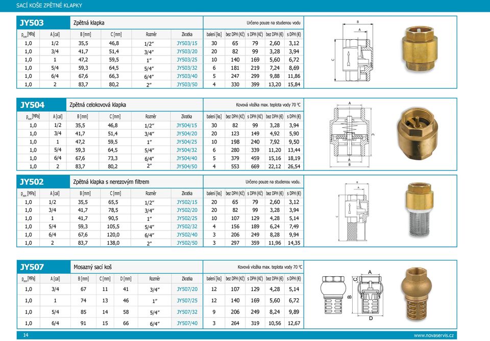 83,7 80,2 2 JY503/50 4 330 399 13,20 15,84 C B A JY504 Zpětná celokovová klapka Kovová vložka max.
