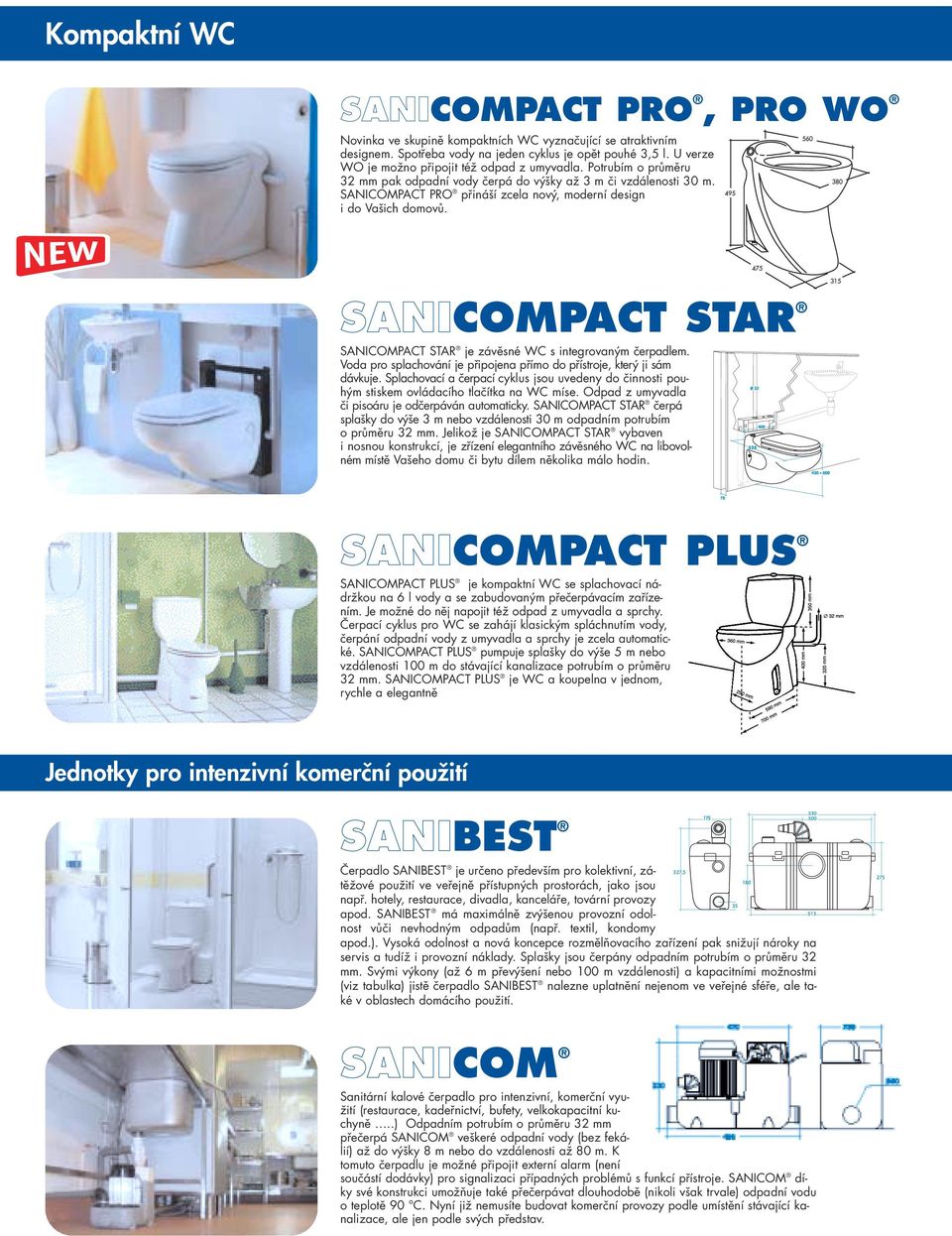 SANICOMPACT PRO přináší zcela nový, moderní design i do Vašich domovů. SANICOMPACT STAR SANICOMPACT STAR je závěsné WC s integrovaným čerpadlem.