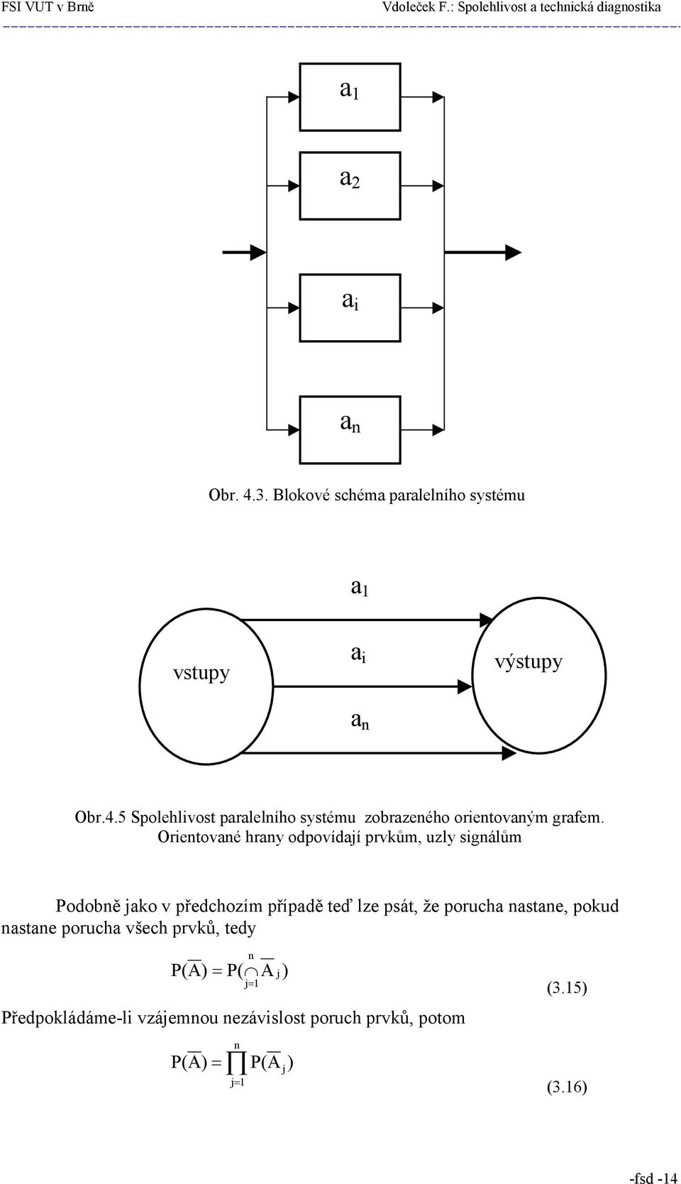 nastane, pokud nastane porucha všech prvků, tedy P( A) = P( A j) Předpokládáme-li vzájemnou nezávislost poruch