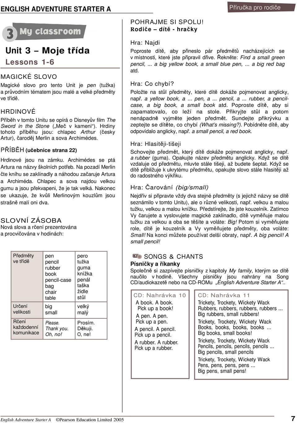 PÍBH (uebnice strana 22) Hrdinové jsou na zámku. Archimédes se ptá Artura na názvy školních poteb. Na pozadí Merlin te kníhu se zaklínadly a náhodou zaaruje Artura a Archiméda.