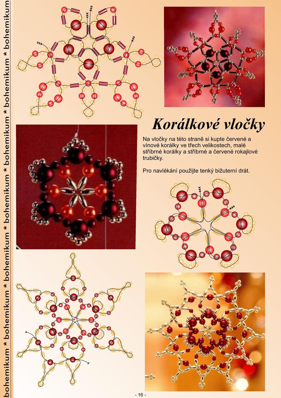 stříbrné korálky a stříbrné a červené rokajlové