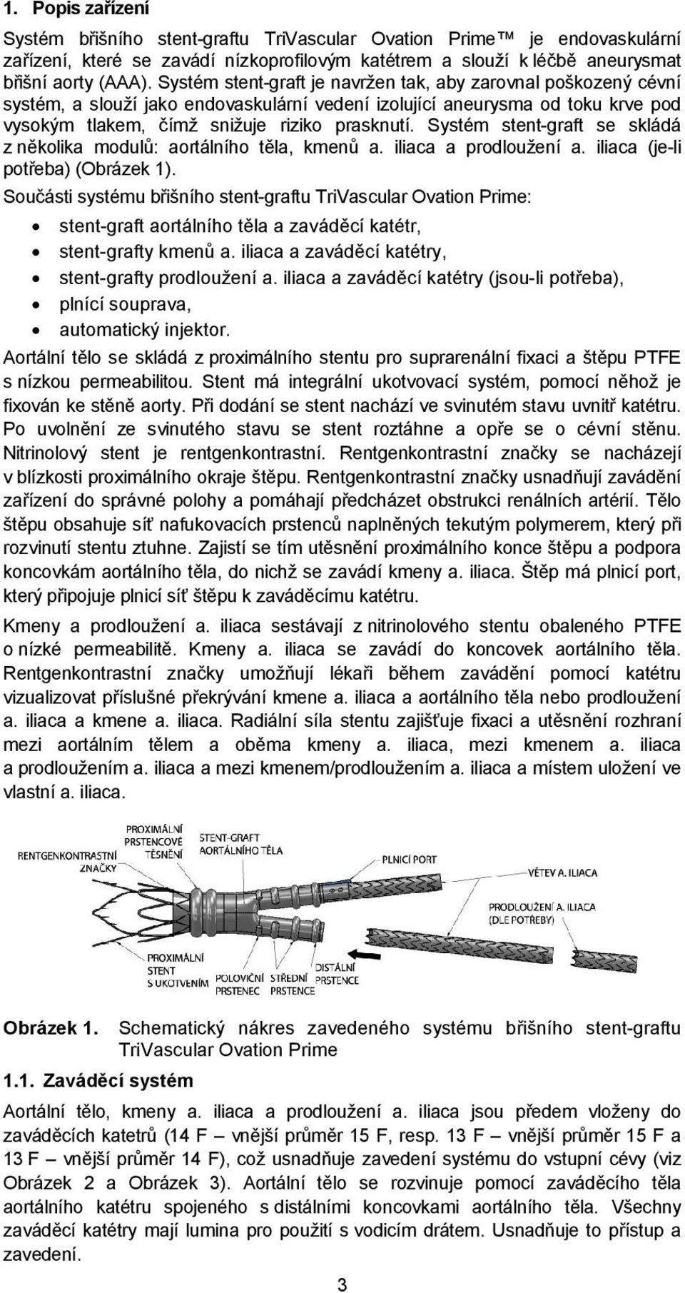 Systém stent-graft se skládá z několika modulů: aortálního těla, kmenů a. iliaca a prodloužení a. iliaca (je-li potřeba) (Obrázek 1).