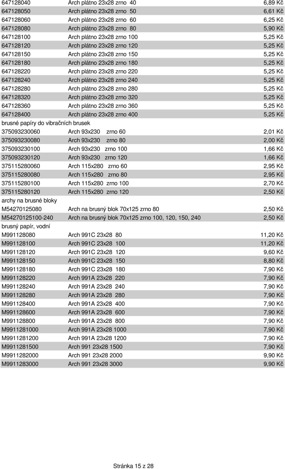 647128240 Arch plátno 23x28 zrno 240 5,25 K 647128280 Arch plátno 23x28 zrno 280 5,25 K 647128320 Arch plátno 23x28 zrno 320 5,25 K 647128360 Arch plátno 23x28 zrno 360 5,25 K 647128400 Arch plátno