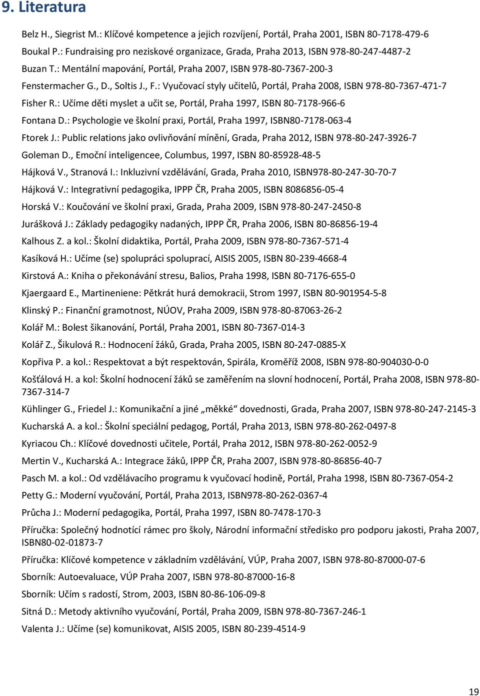 : Vyučovací styly učitelů, Portál, Praha 2008, ISBN 978-80-7367-471-7 Fisher R.: Učíme děti myslet a učit se, Portál, Praha 1997, ISBN 80-7178-966-6 Fontana D.