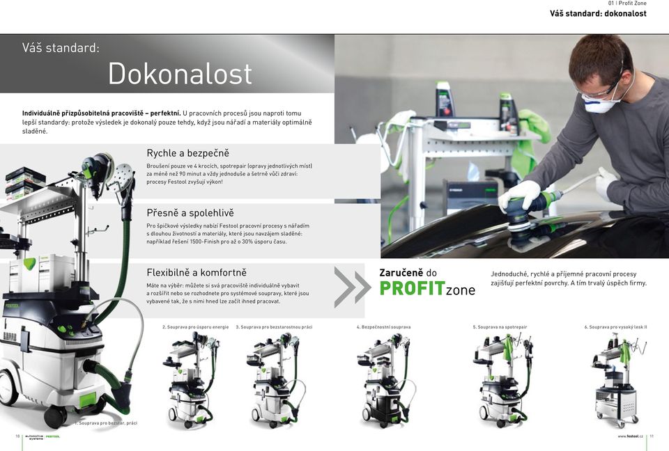 Rychle a bezpečně Broušení pouze ve 4 krocích, spotrepair (opravy jednotlivých míst) za méně než 90 minut a vždy jednoduše a šetrně vůči zdraví: procesy Festool zvyšují výkon!