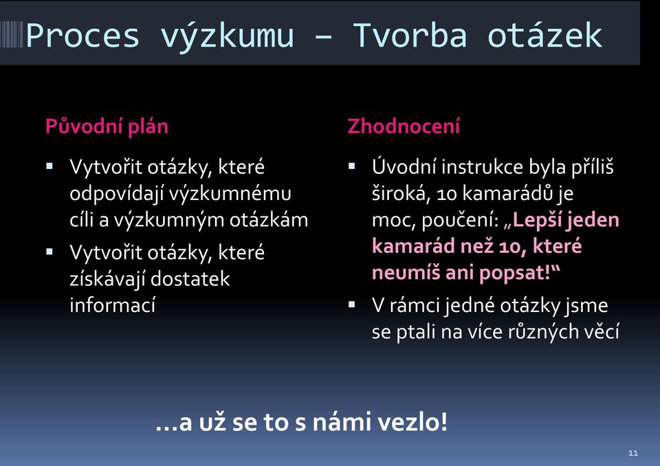 instrukce byla příliš široká, 10 kamarádů je moc, poučení: Lepší jeden kamarád než 10, které