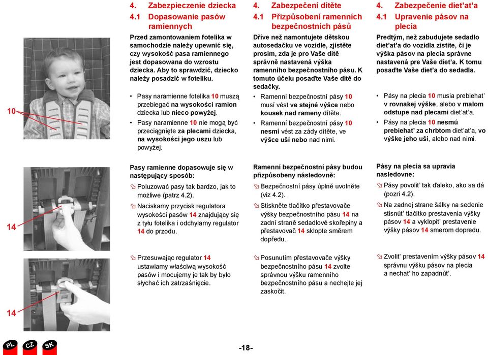 Pasy naramienne 10 nie mogą być przeciągnięte za plecami dziecka, na wysokości jego uszu lub powyżej.