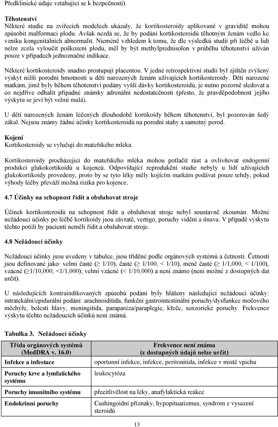 Nicméně vzhledem k tomu, že dle výsledků studií při léčbě u lidí nelze zcela vyloučit poškození plodu, měl by být methylprednisolon v průběhu těhotenství užíván pouze v případech jednoznačné indikace.