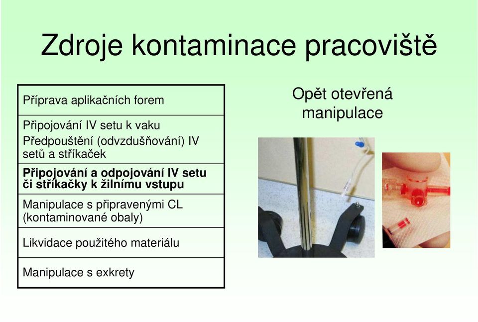 IV setu či stříkačky k žilnímu vstupu Manipulace s připravenými CL