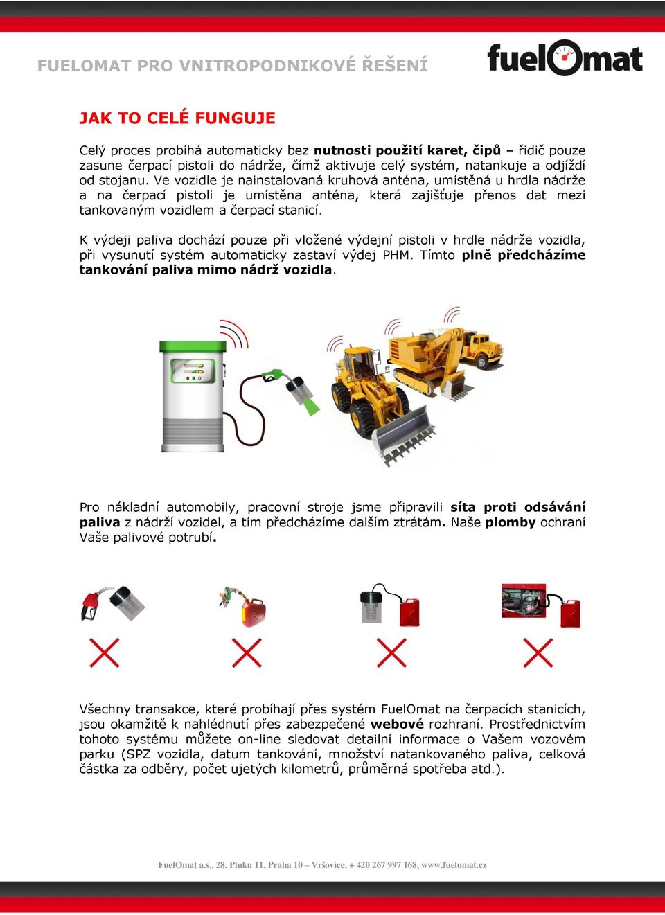 K výdeji paliva dochází pouze při vložené výdejní pistoli v hrdle nádrže vozidla, při vysunutí systém automaticky zastaví výdej PHM. Tímto plně předcházíme tankování paliva mimo nádrž vozidla.