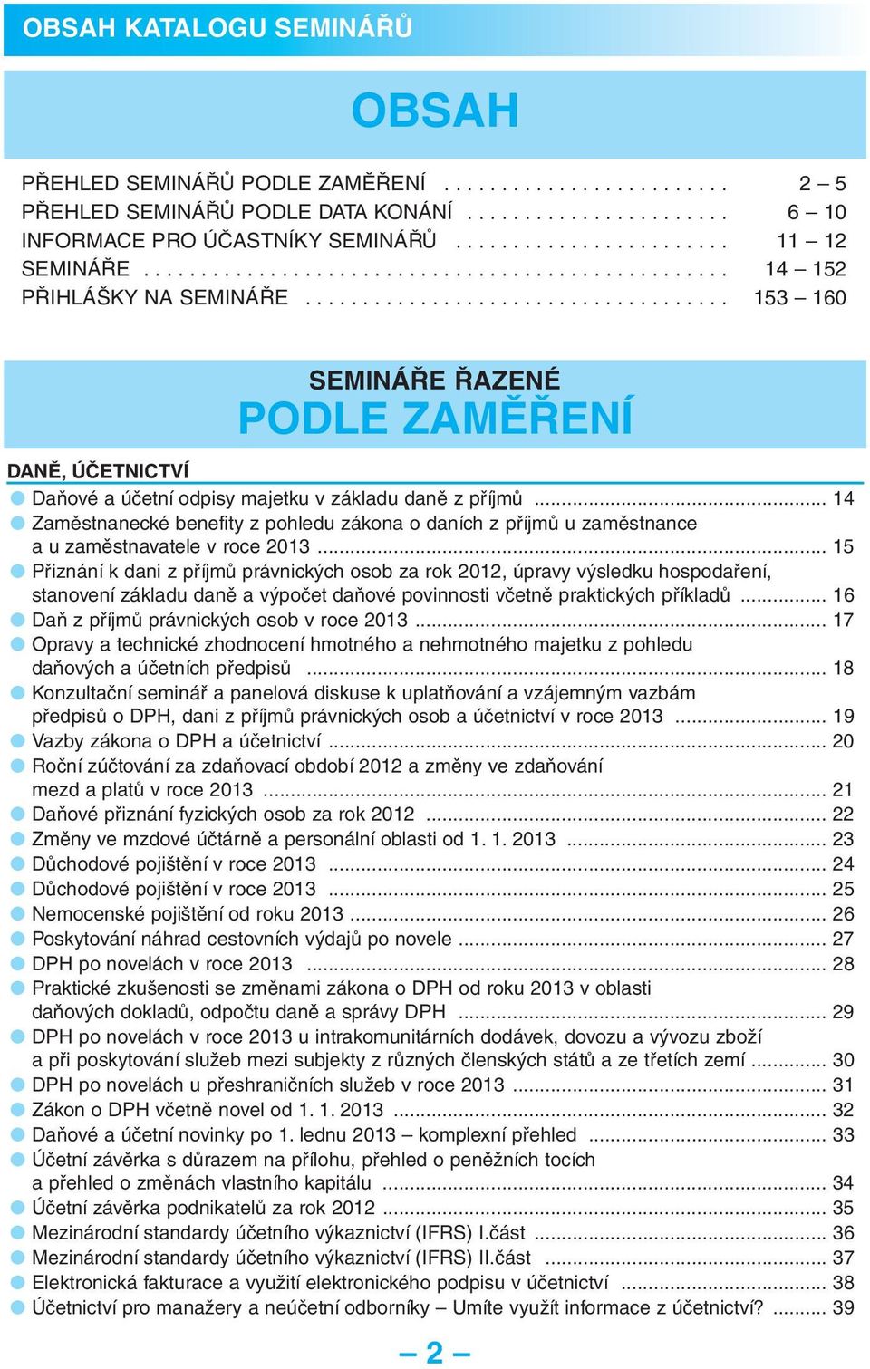 .................................... 153 160 SEMINÁŘE ŘAZENÉ PODLE ZAMĚŘENÍ DANĚ, ÚČETNICTVÍ Daňové a účetní odpisy majetku v základu daně z příjmů.