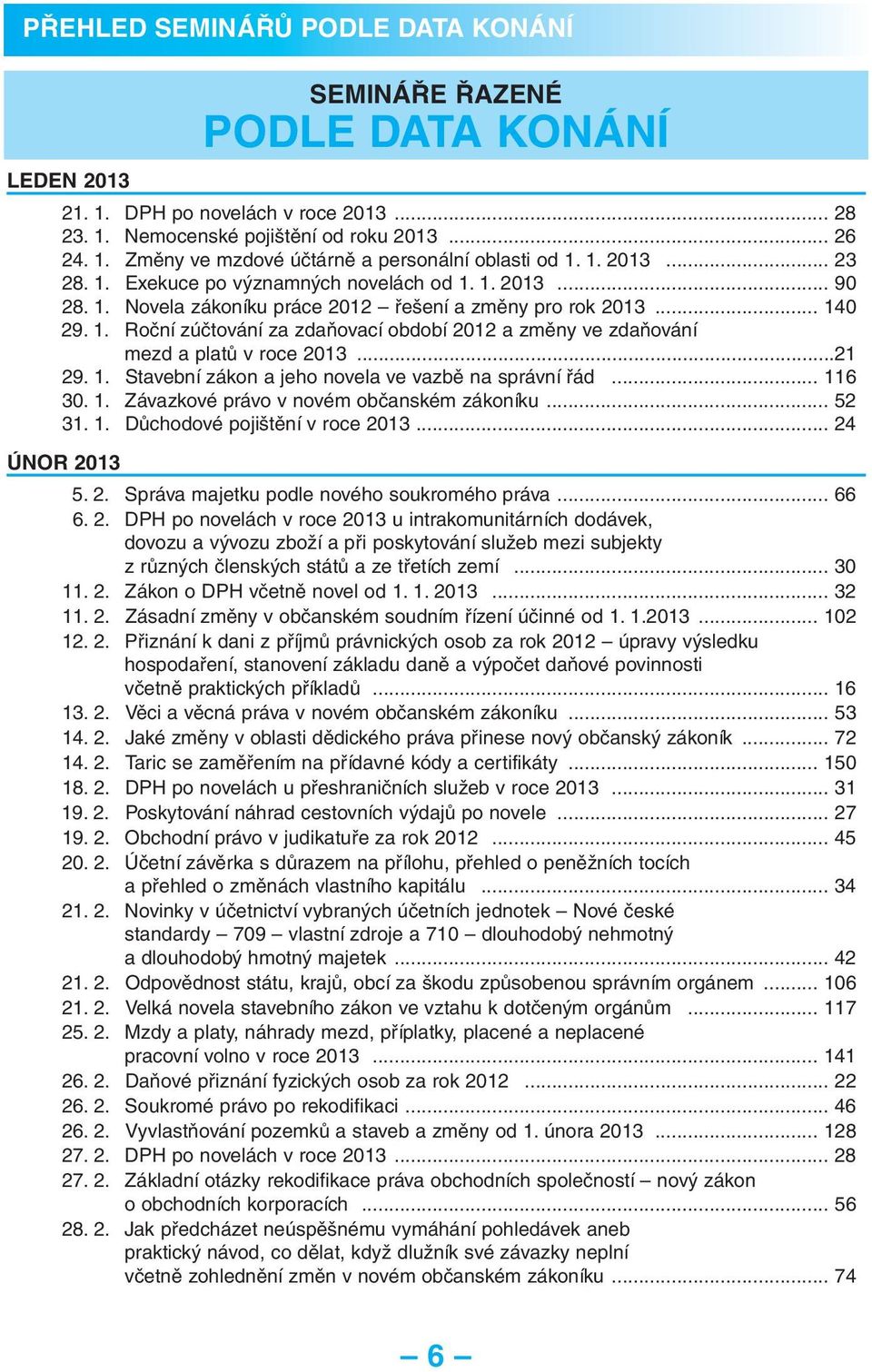 ..21 29. 1. Stavební zákon a jeho novela ve vazbě na správní řád... 116 30. 1. Závazkové právo v novém občanském zákoníku... 52 31. 1. Důchodové pojištění v roce 2013... 24 ÚNOR 2013 5. 2. Správa majetku podle nového soukromého práva.