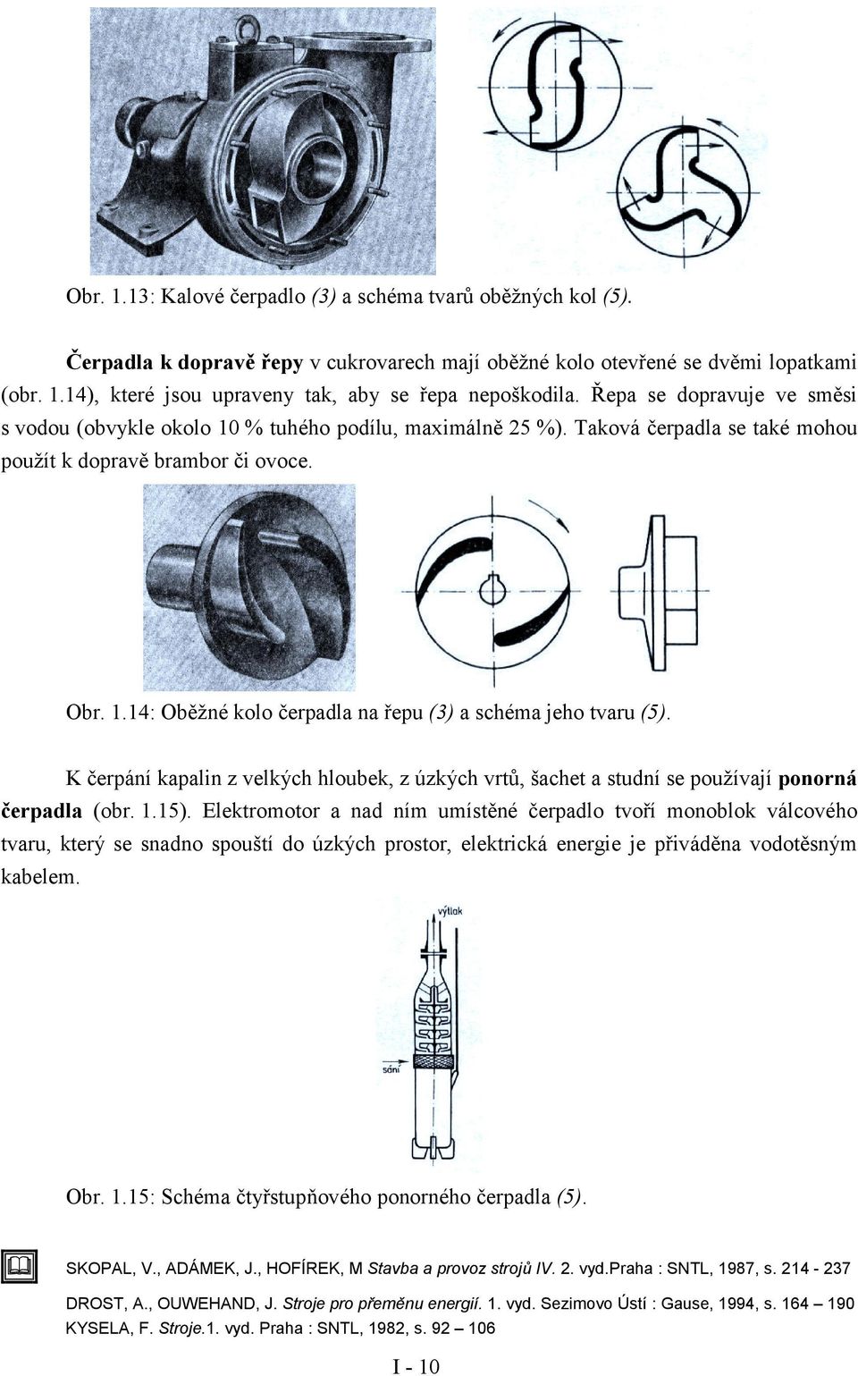 K čerpání kapalin z elkých hloubek, z úzkých rtů, šachet a studní se použíají ponorná čerpadla (obr. 1.15).