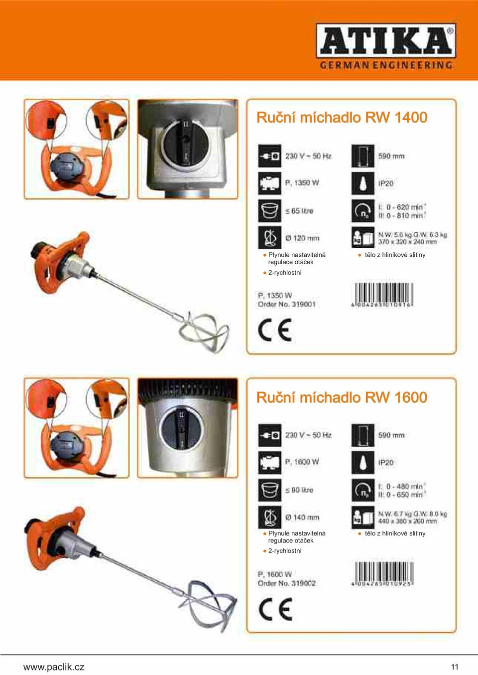 míchadlo RW 1600 Plynule nastavitelná regulace