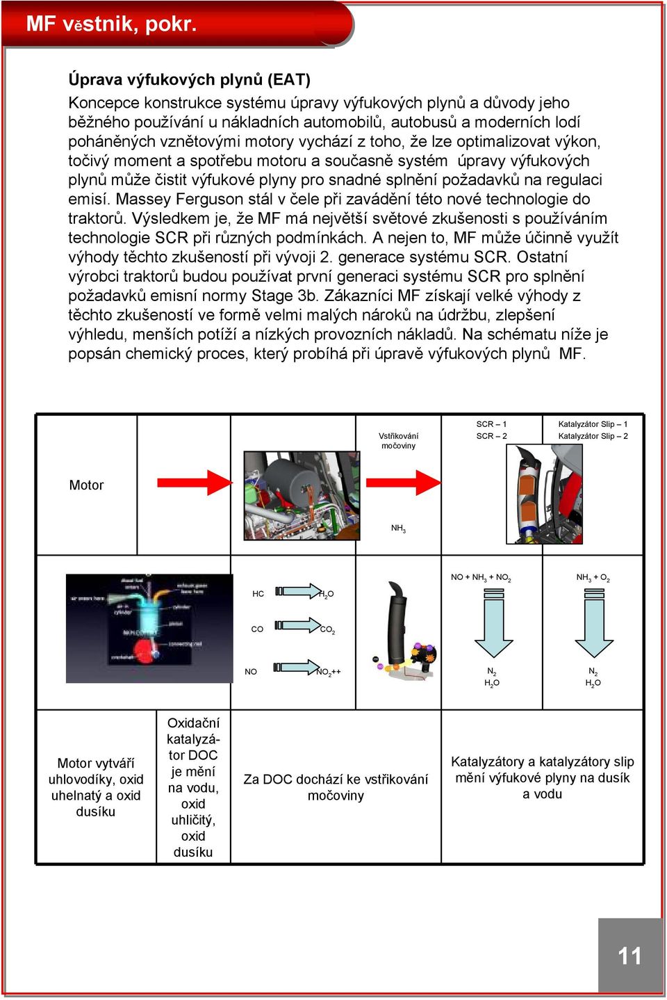 Massey Ferguson stál v čele při zavádění této nové technologie do traktorů. Výsledkem je, že MF má největší světové zkušenosti s používáním technologie SCR při různých podmínkách.