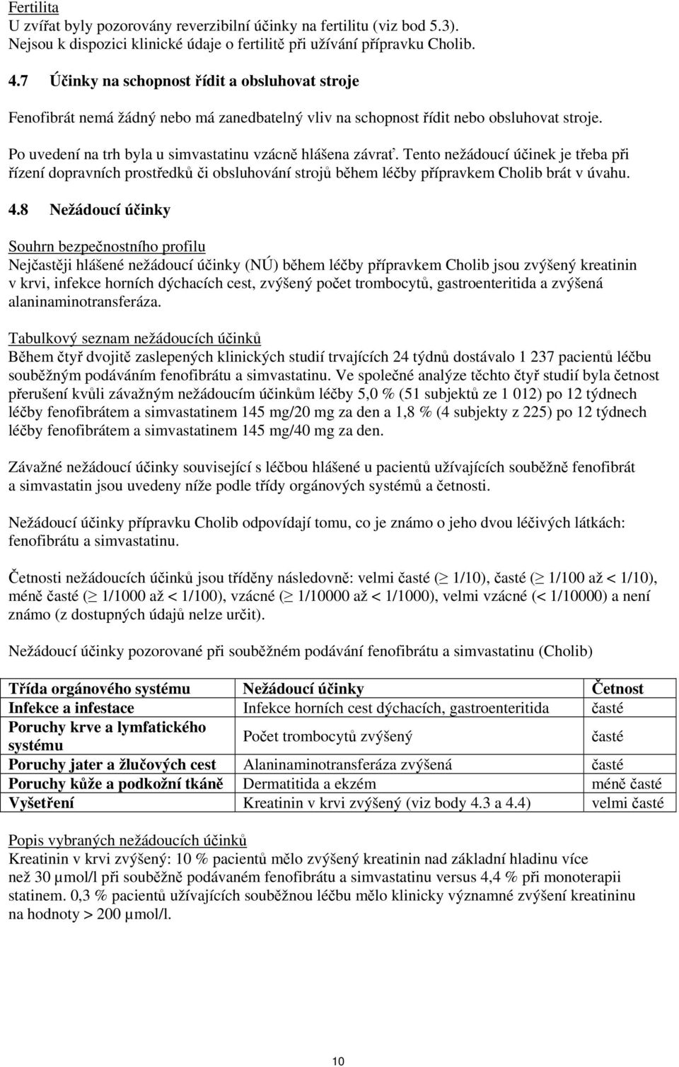 Tento nežádoucí účinek je třeba při řízení dopravních prostředků či obsluhování strojů během léčby přípravkem Cholib brát v úvahu. 4.