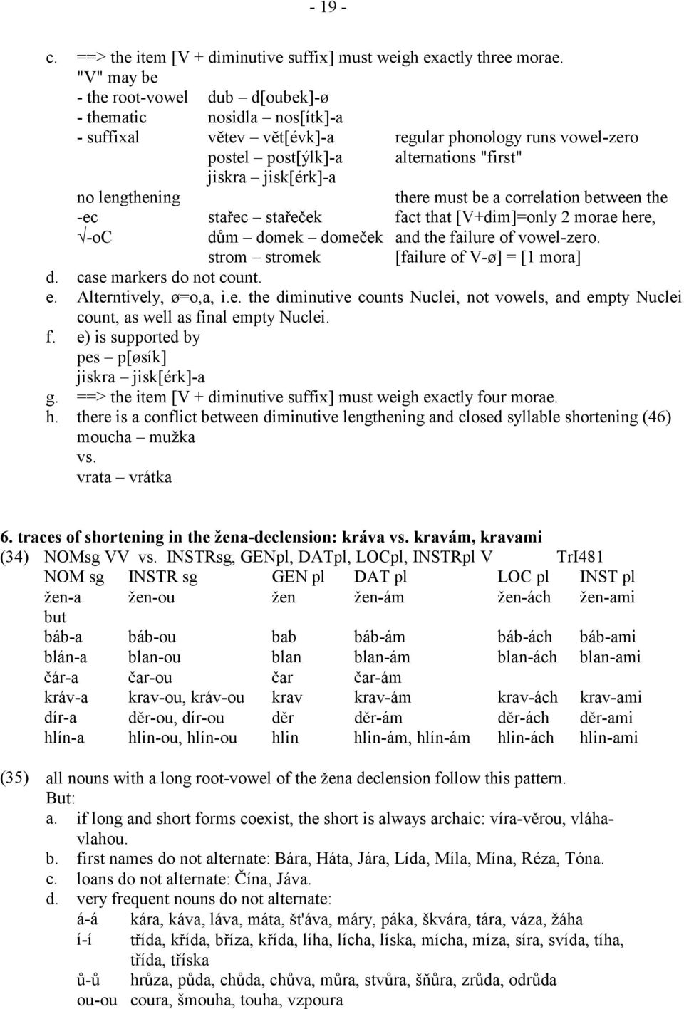 strom stromek regular phonology runs vowel-zero alternations "first" there must be a correlation between the fact that [V+dim]=only 2 morae here, and the failure of vowel-zero.