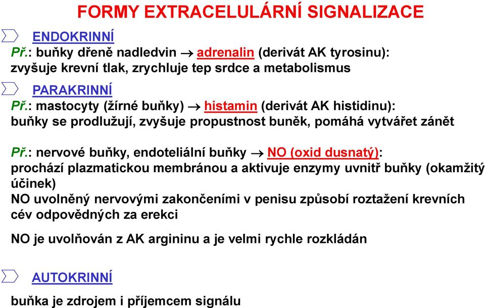 : mastocyty (žírné buňky) histamin (derivát AK histidinu): buňky se prodlužují, zvyšuje propustnost buněk, pomáhá vytvářet zánět Př.