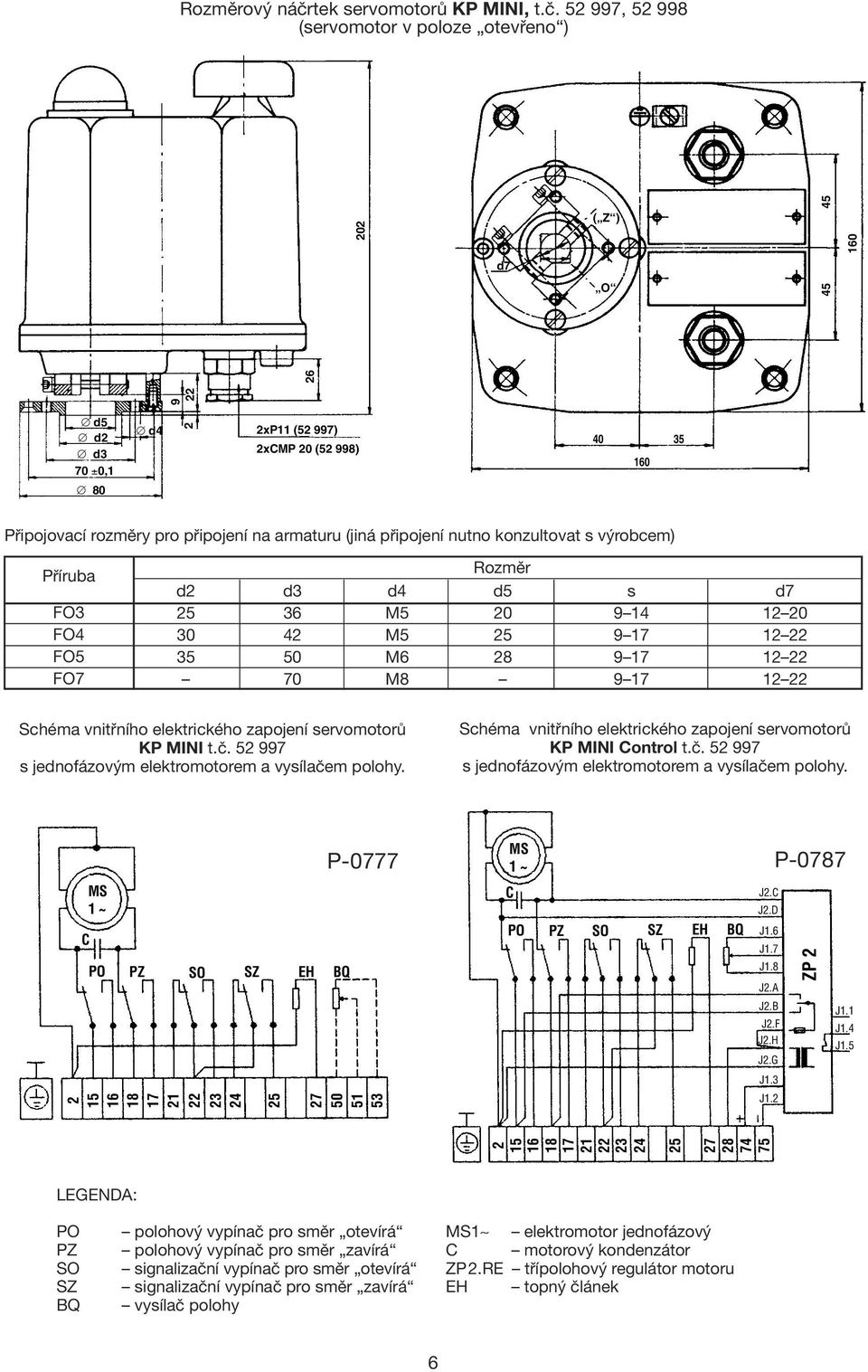 52 997, 52 998 (servomotor v poloze otevřeno ) 202 ( Z ) 45 1 d7 O 45 9 22 26 d5 d2 d3 70 ±0,1 d4 2 2xP11 (52 997) 2xCMP 20 (52 998) 40 35 1 80 Připojovací rozměry pro připojení na armaturu (jiná