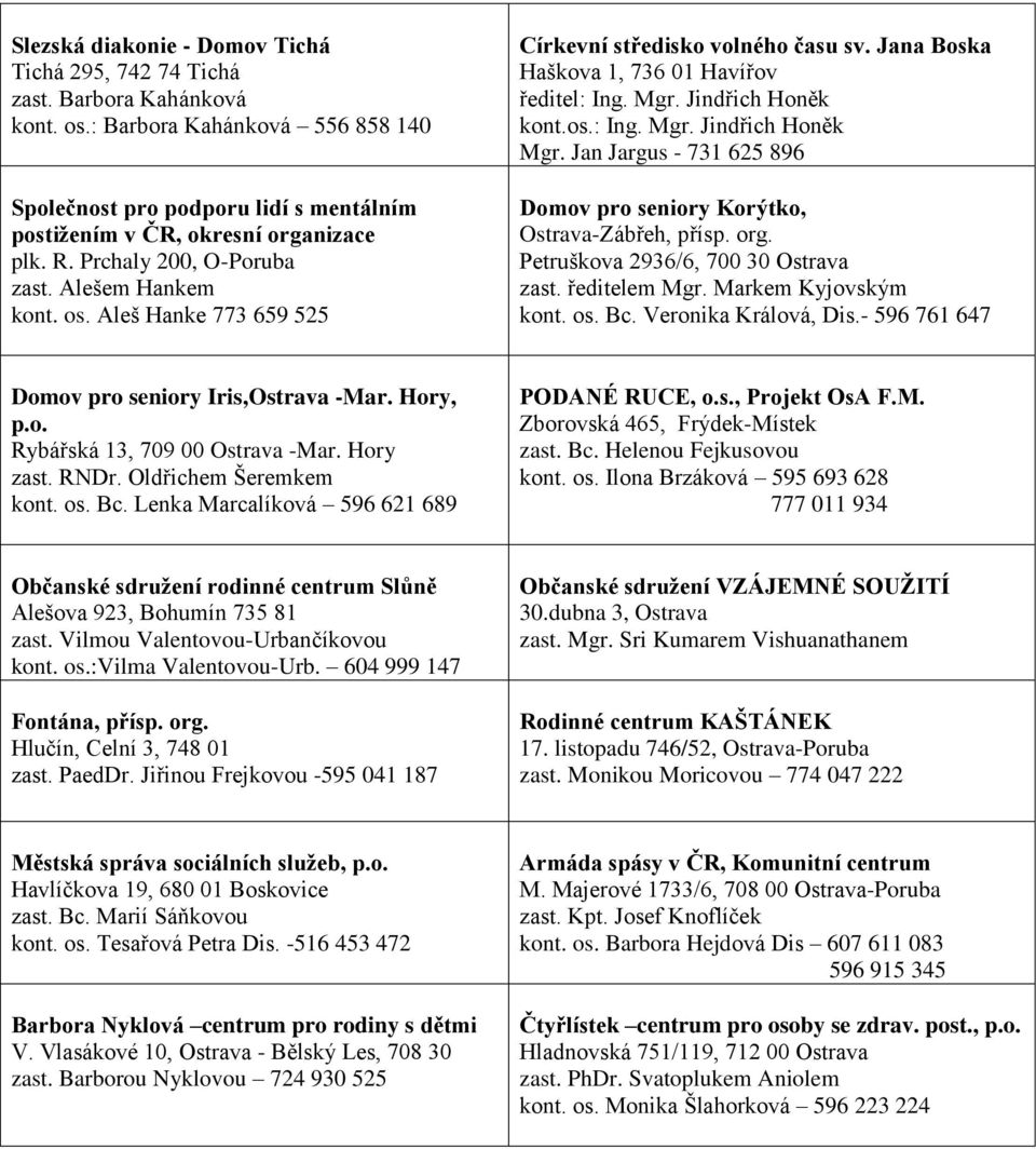 Jan Jargus - 731 625 896 Domov pro seniory Korýtko, Ostrava-Zábřeh, přísp. org. Petruškova 2936/6, 700 30 Ostrava zast. ředitelem Mgr. Markem Kyjovským kont. os. Bc. Veronika Králová, Dis.