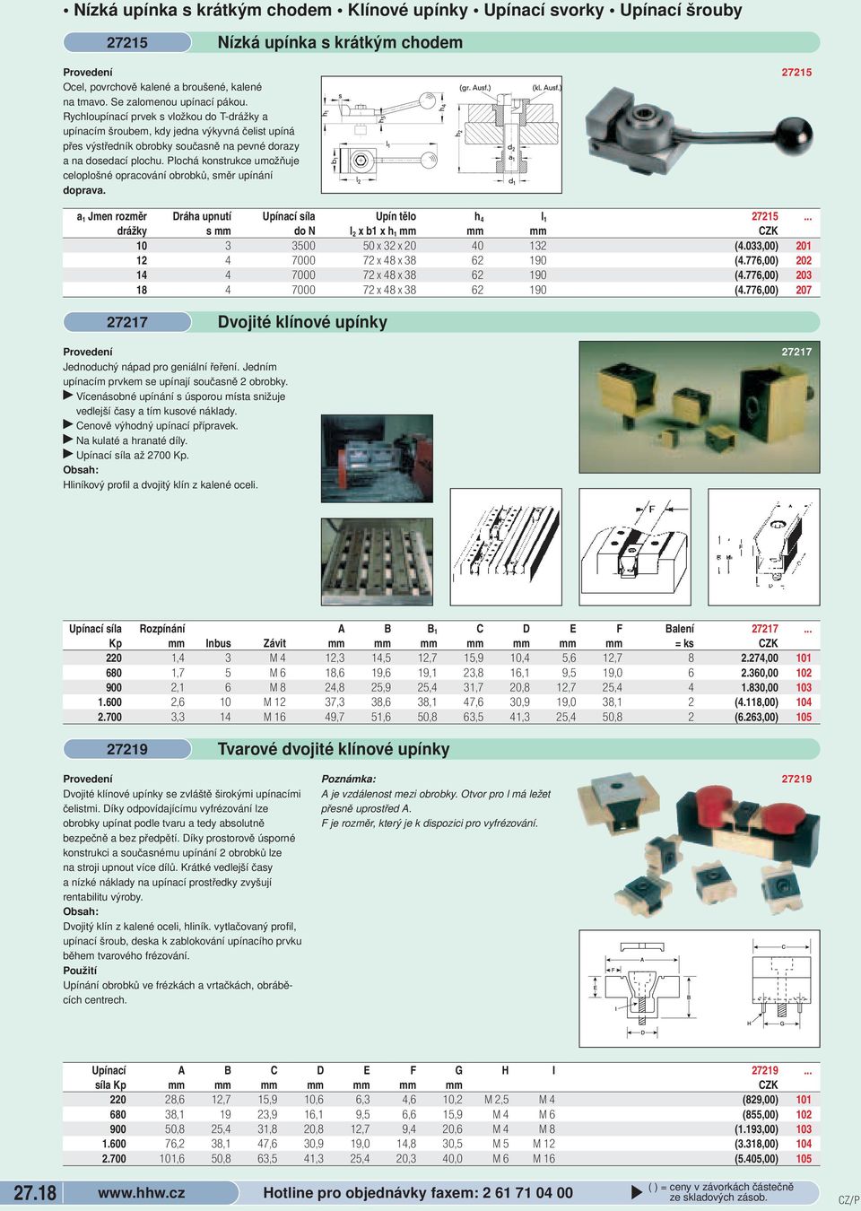 celoplošné opracování obrobků, směr upínání doprava 27215 a 1 Jmen rozměr Dráha upnutí Upínací síla Upín tělo h 4 l 1 27215 drážky s mm do N l 2 x b1 x h 1 mm mm mm ZK 10 3 3500 50 x 32 x 20 40 132