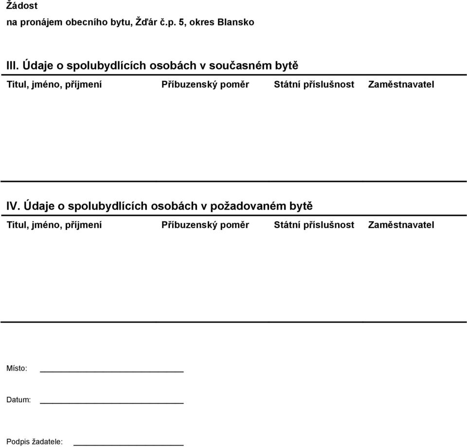 poměr Státní příslušnost Zaměstnavatel IV.