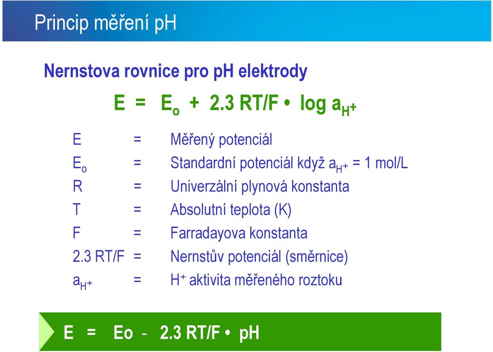 mol/l R = Univerzální plynová konstanta T = Absolutní teplota (K) F = Farradayova