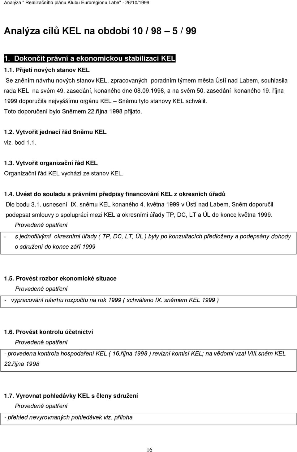 5. Provést rozbor ekonomické situace Proved - 1.6. - 98 1.7.