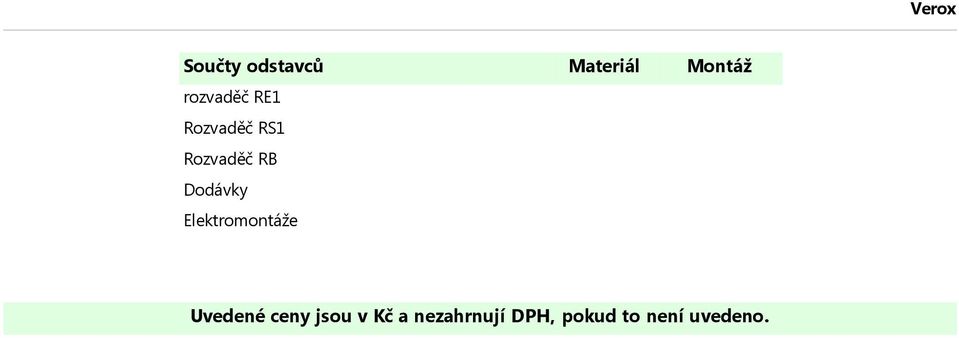 Dodávky Elektromontáže Uvedené ceny