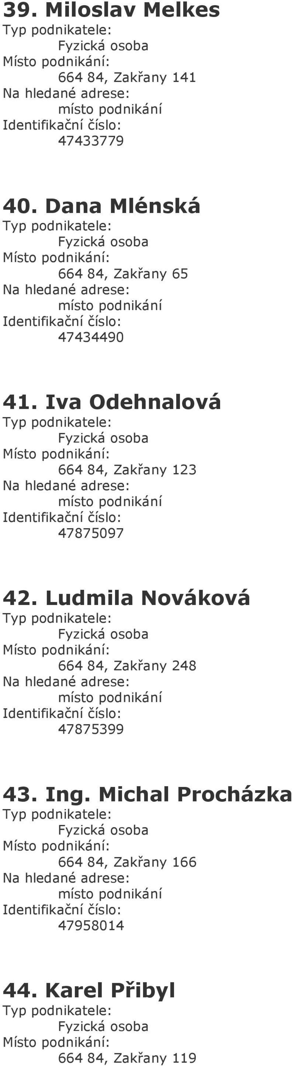 Iva Odehnalová 664 84, Zakřany 123 47875097 42.