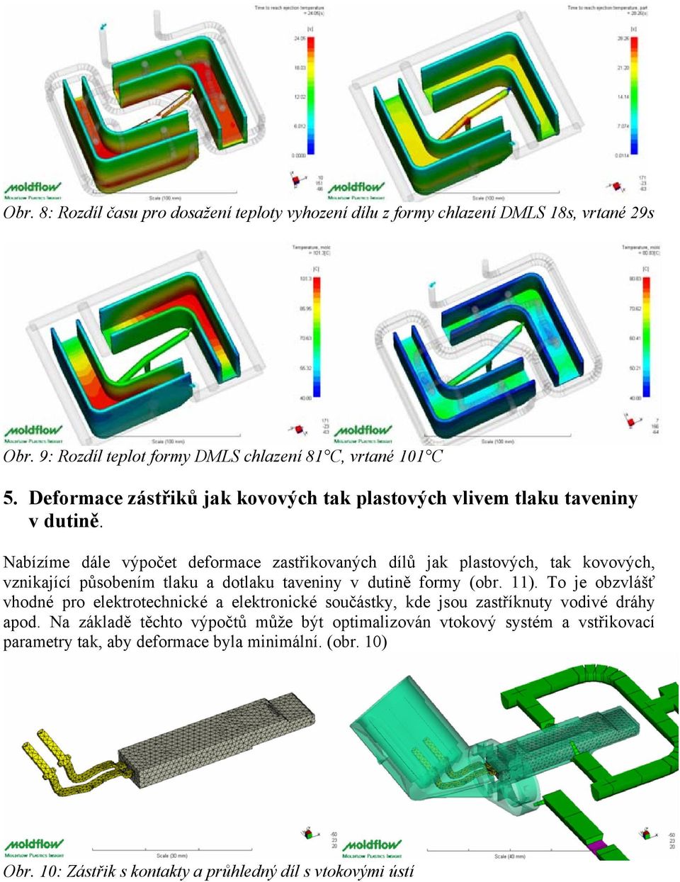 Nabízíme dále výpočet deformace zastřikovaných dílů jak plastových, tak kovových, vznikající působením tlaku a dotlaku taveniny v dutině formy (obr. 11).